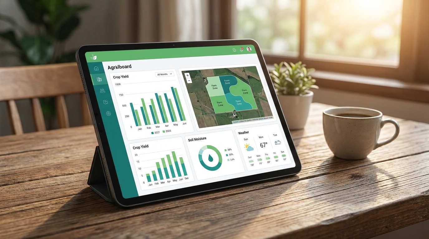 Agricultural dashboard on tablet device